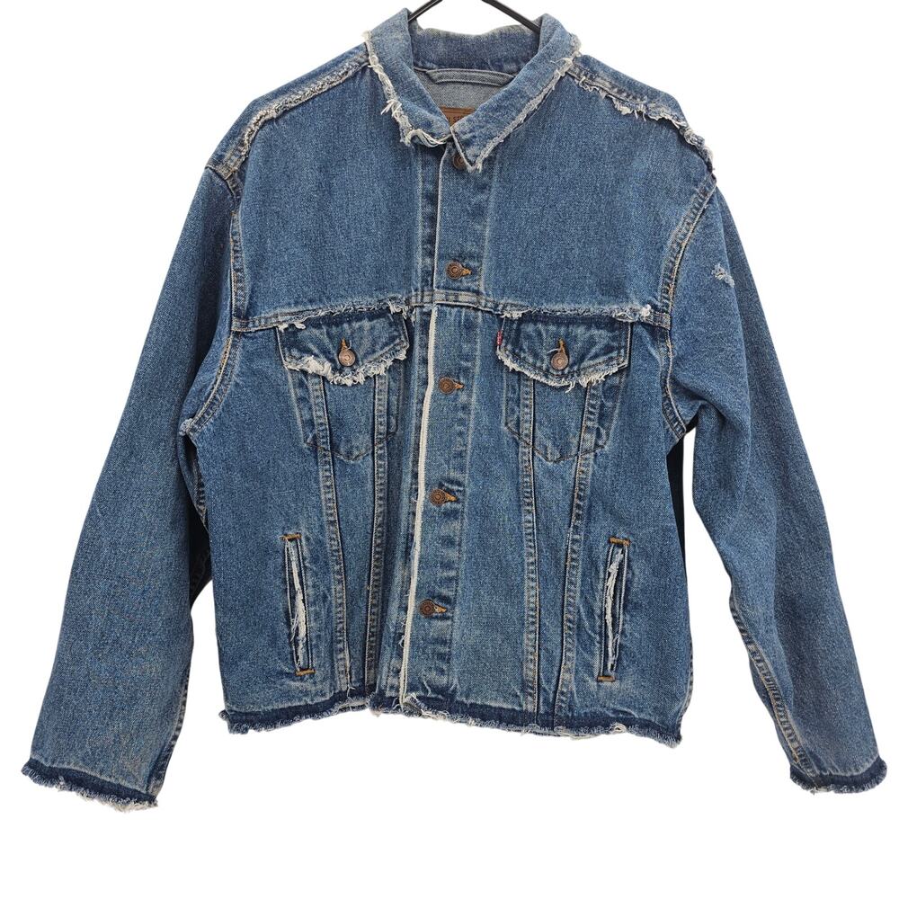 VTG 90s Levi's Mens size L Denim Trucker Jacket Blue 70507-4890 FLAWED DESTROYED